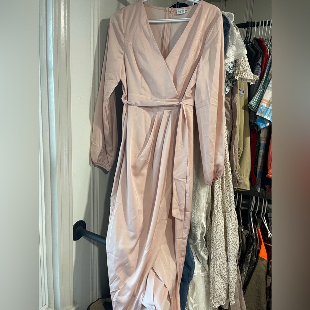 Pink Satin Wrap Dress